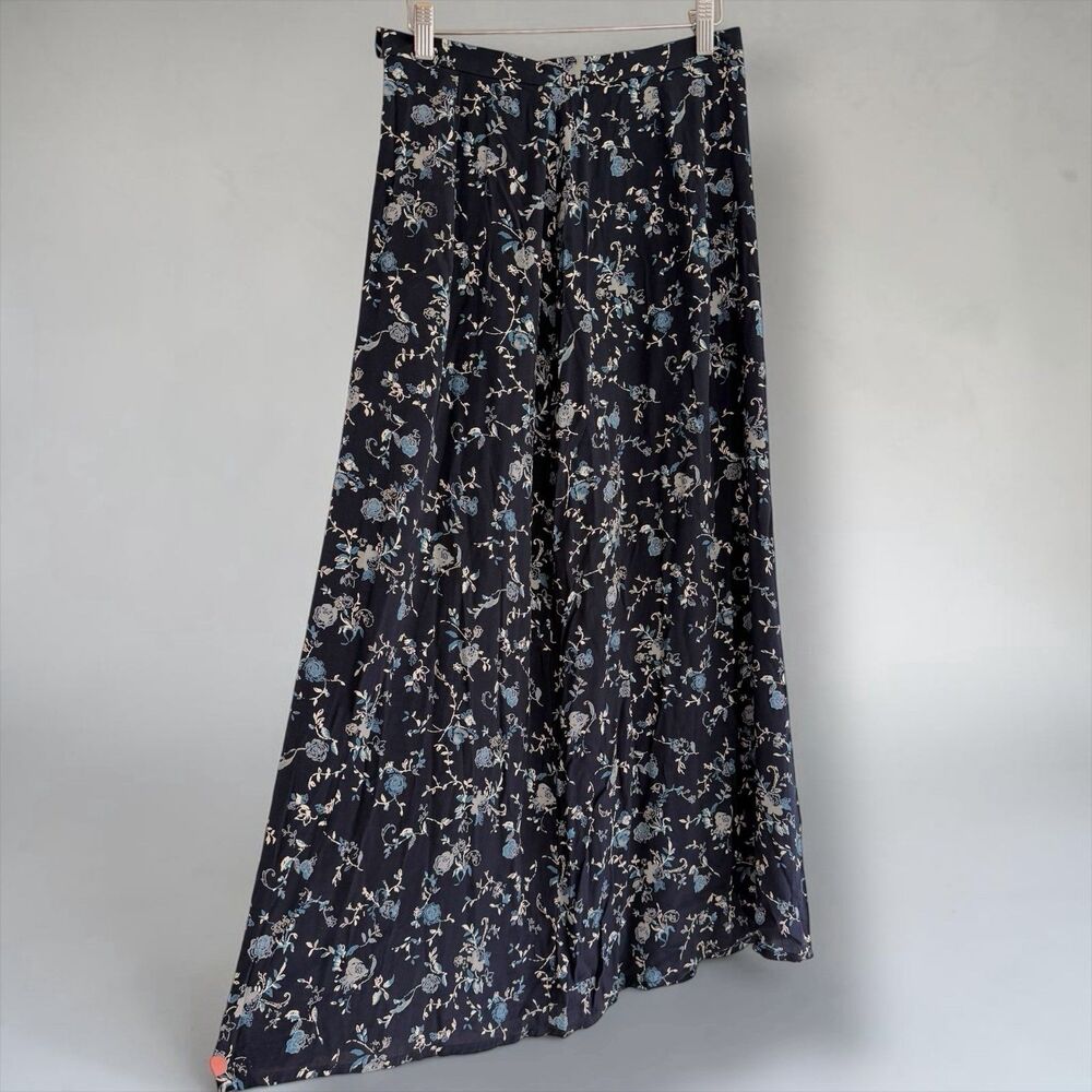Vtg Navy Blue Ditsy Floral Maxi Skirt Cottagecore Boho Fits Sz 6 Flowy 90s - Picture 2 of 13